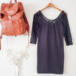H&M Black Lace Mini Dress || 3/4 Sleeve || L